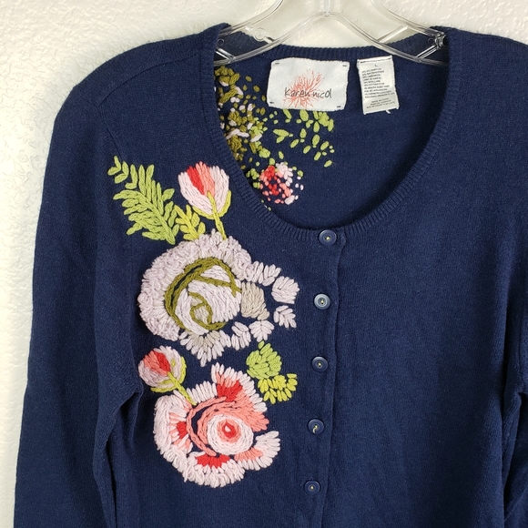 Anthropologie Karen Nicol Embroidered Floral Cardigan in Navy size L - Picture 5 of 13